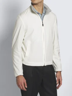 Ivory white and grey stretch silk and cotton jersey reversible blouson