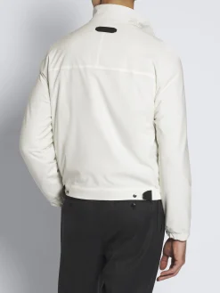 Ivory white and grey stretch silk and cotton jersey reversible blouson