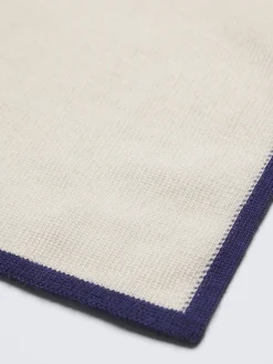 Ivory white and royal blue knitted cashmere and silk pocket square