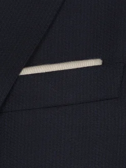 Ivory white and royal blue knitted cashmere and silk pocket square