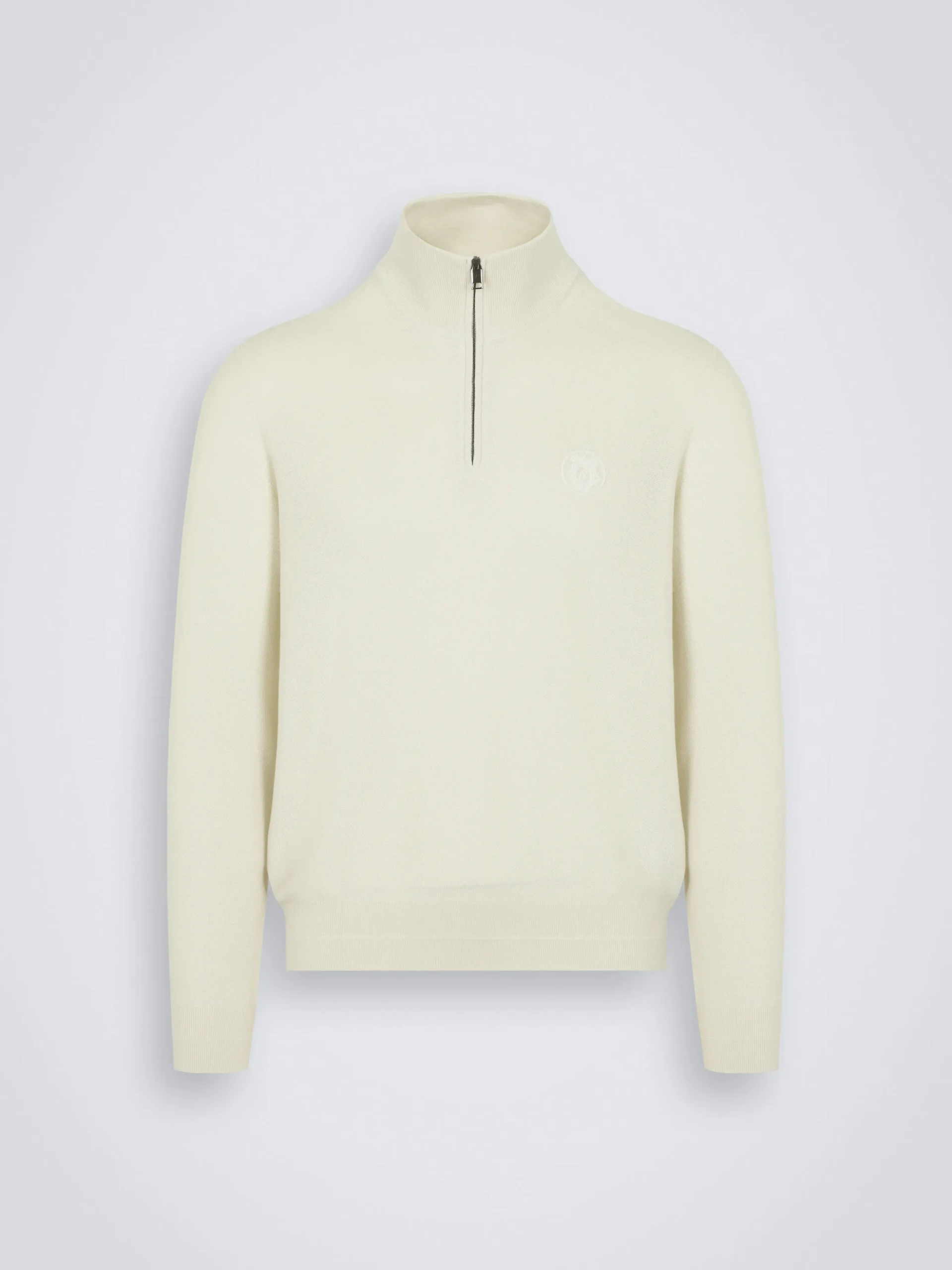Ivory white cashmere and silk half-zip mockneck sweater