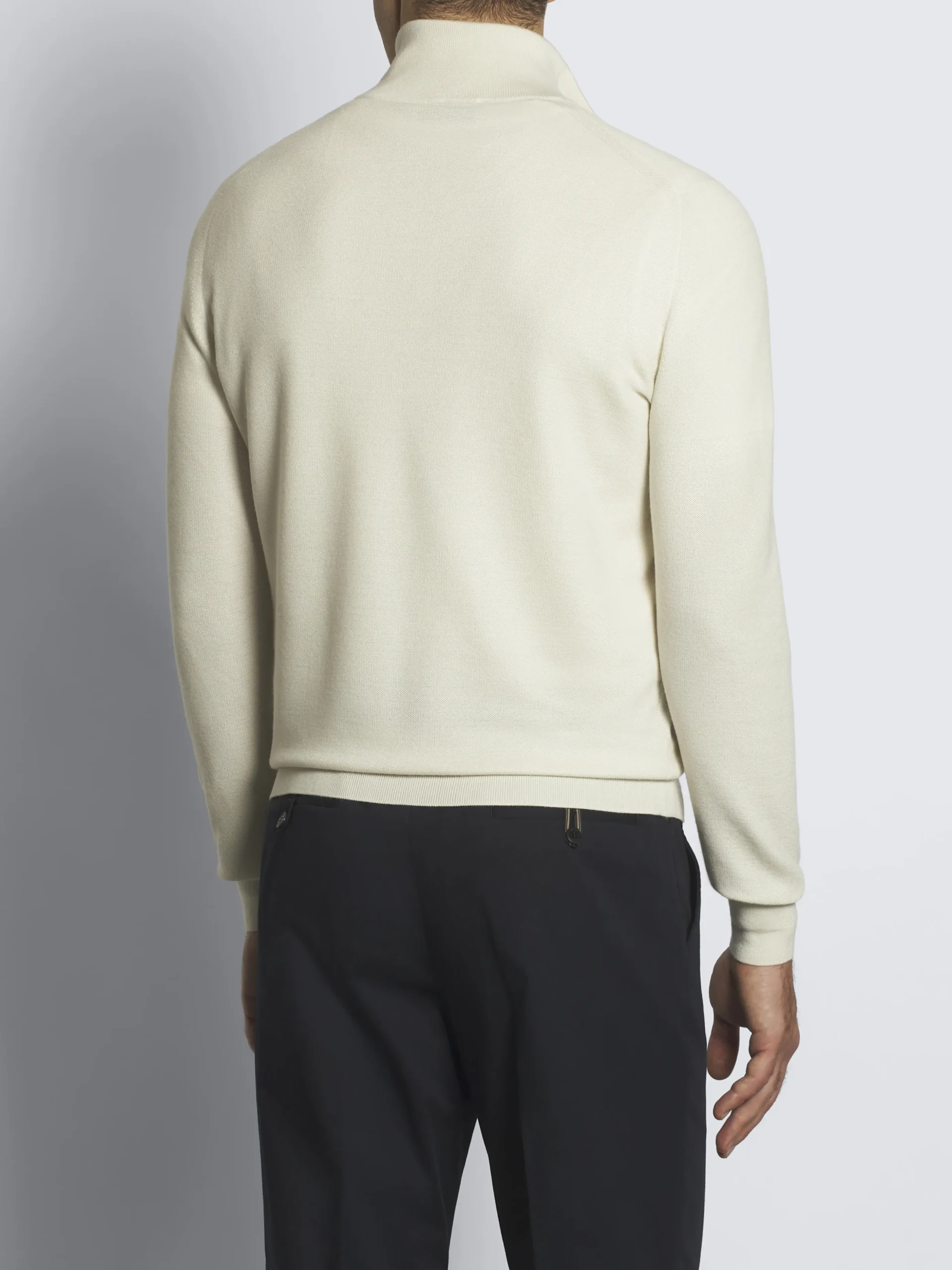 Ivory white cashmere and silk half-zip mockneck sweater
