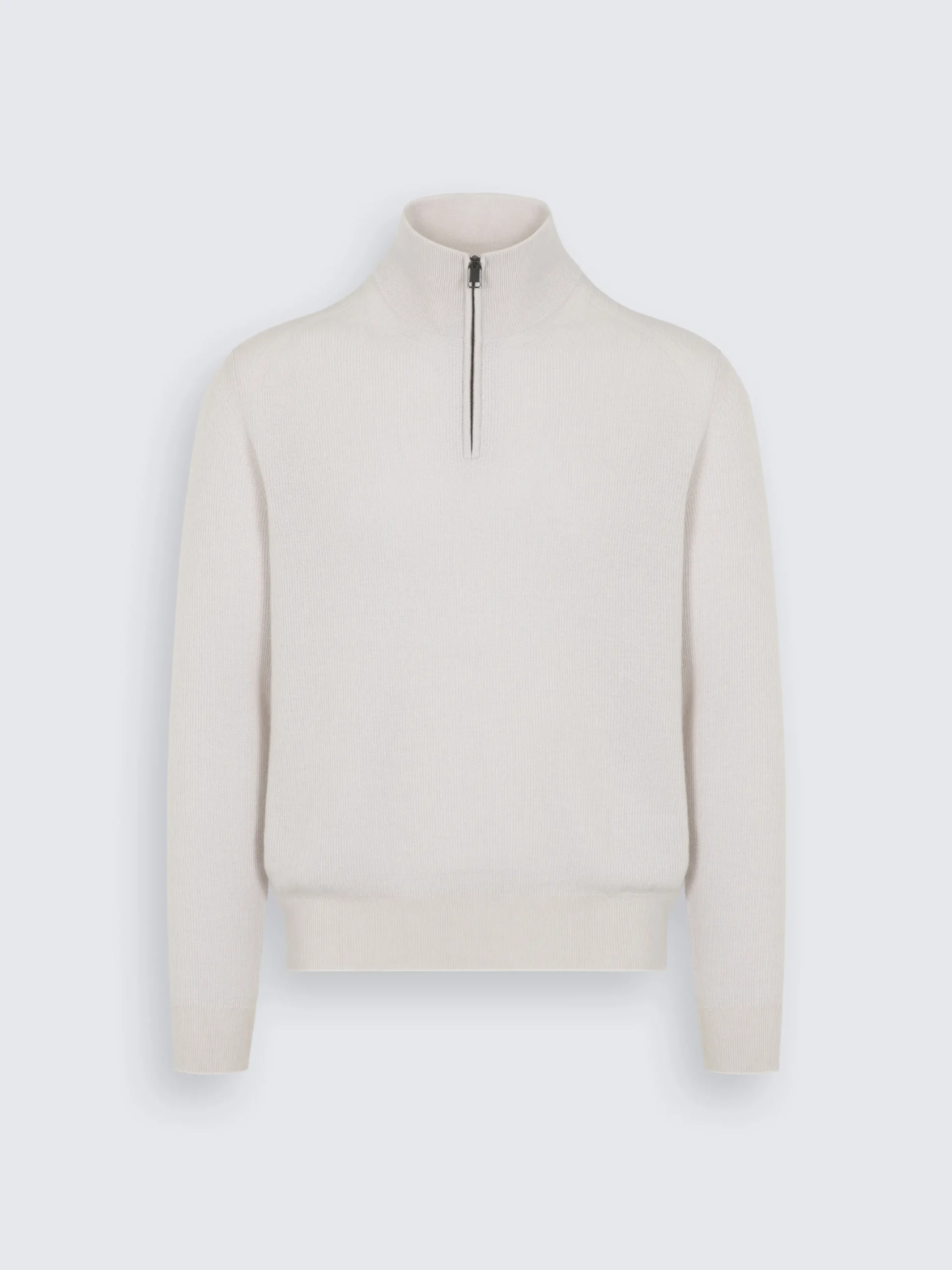 Ivory white cashmere and wool half-zip mockneck sweater