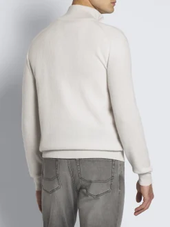 Ivory white cashmere and wool half-zip mockneck sweater