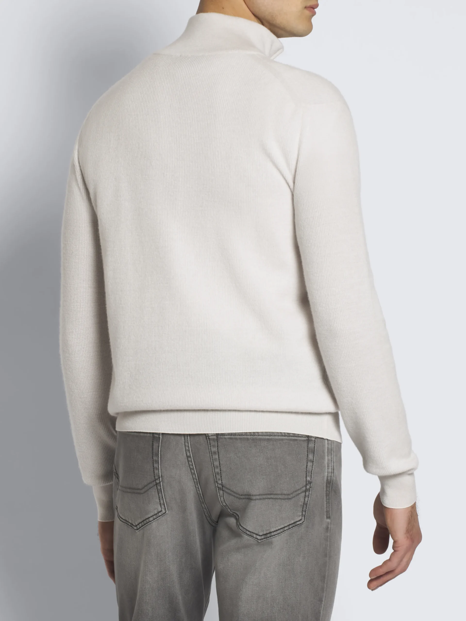 Ivory white cashmere and wool half-zip mockneck sweater