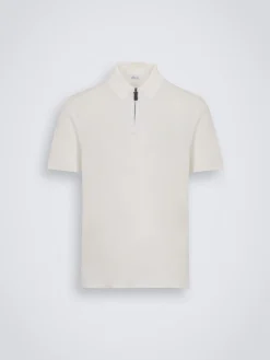 Ivory white cotton zip polo