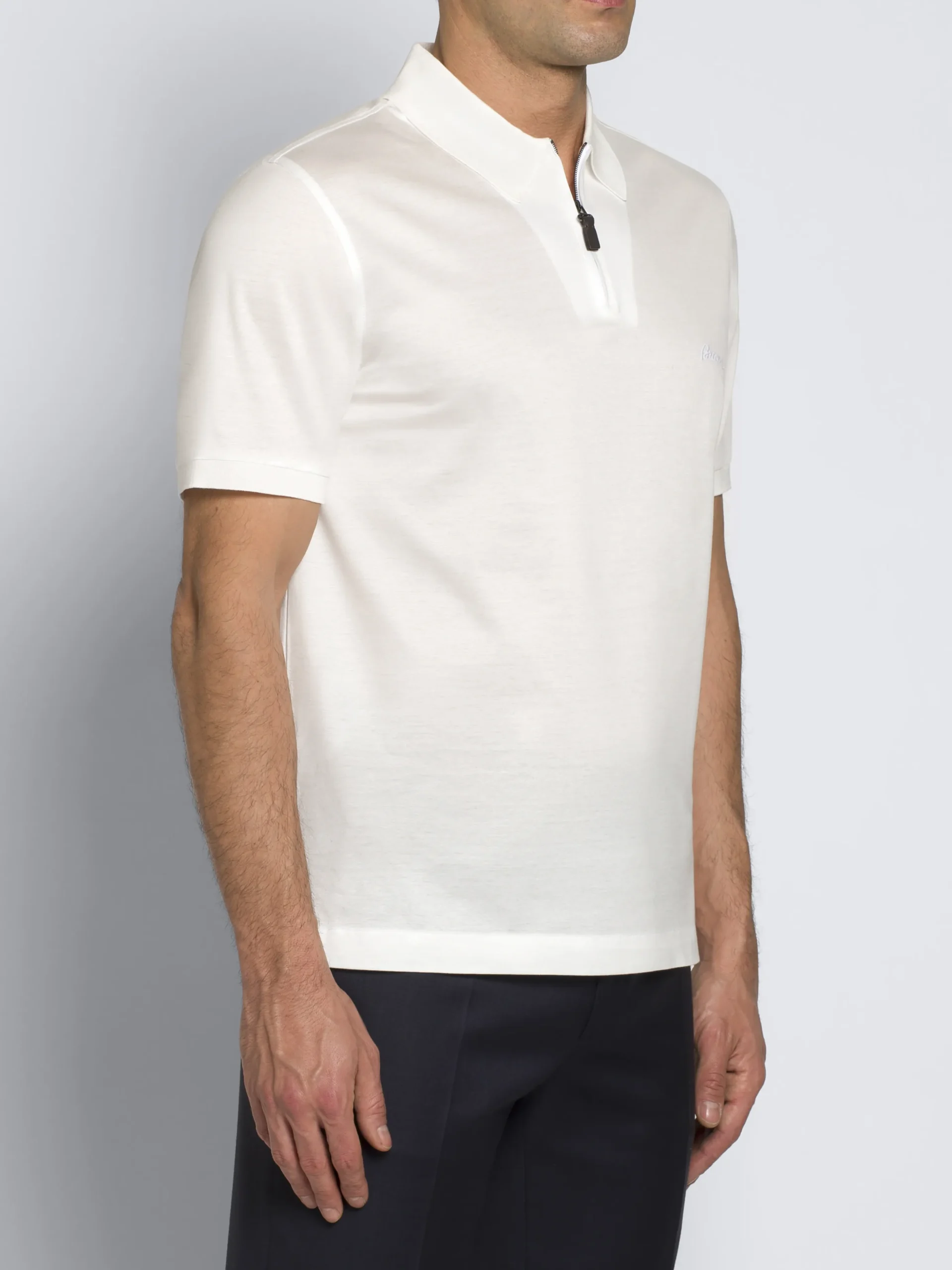 Ivory white cotton zip polo