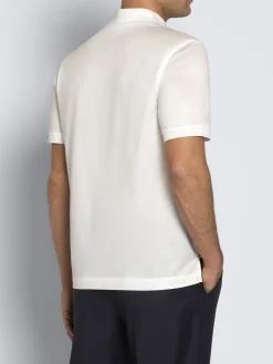 Ivory white cotton zip polo