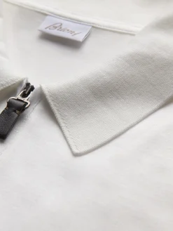 Ivory white cotton zip polo