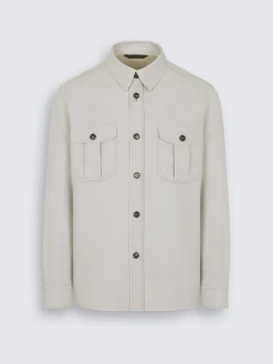 Ivory white double-splittable linen and wool Vagabond overshirt