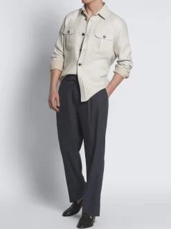 Ivory white double-splittable linen and wool Vagabond overshirt