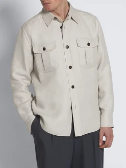 Ivory white double-splittable linen and wool Vagabond overshirt