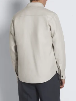 Ivory white double-splittable linen and wool Vagabond overshirt