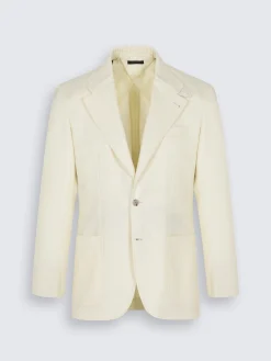 Ivory white herringbone wool, silk and linen Brera jacket