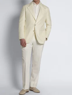 Ivory white herringbone wool, silk and linen Brera jacket