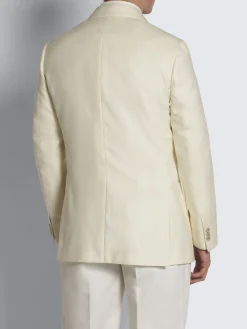 Ivory white herringbone wool, silk and linen Brera jacket