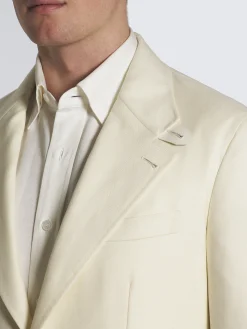 Ivory white herringbone wool, silk and linen Brera jacket