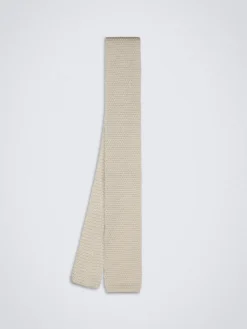 Ivory white knitted cashmere and silk tie