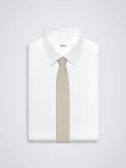 Ivory white knitted cashmere and silk tie