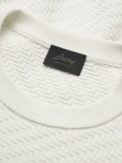 Ivory white organic cotton, silk and cashmere Trama weave crewneck sweater