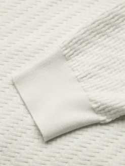 Ivory white organic cotton, silk and cashmere Trama weave crewneck sweater