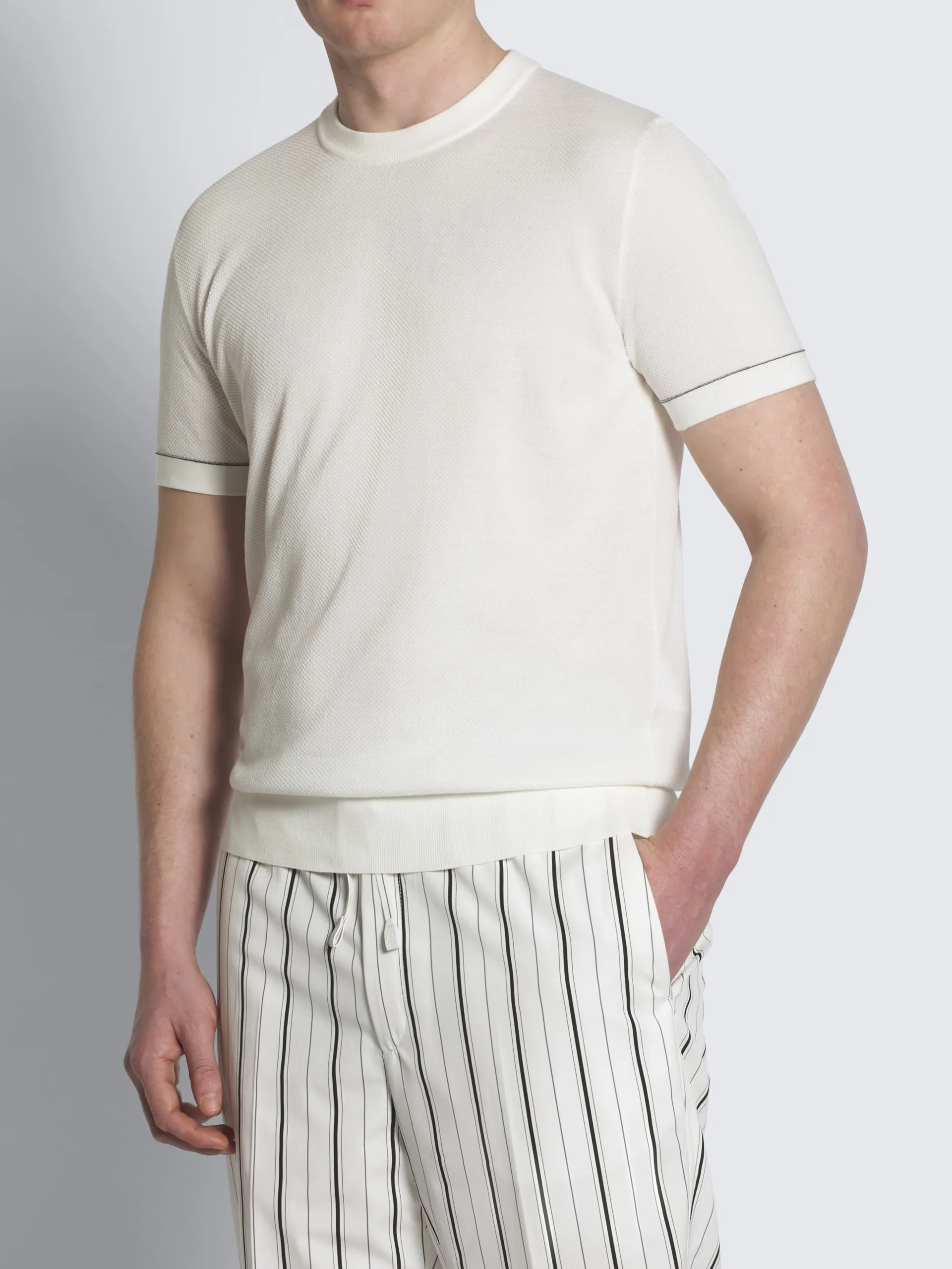 Ivory white Sea Island cotton piqué T-shirt