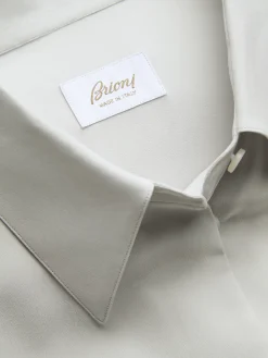 Ivory white silk French cuff evening shirt with plastron