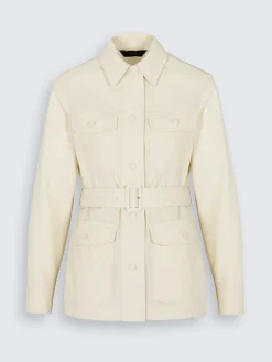 Ivory white silk gabardine sahariana jacket