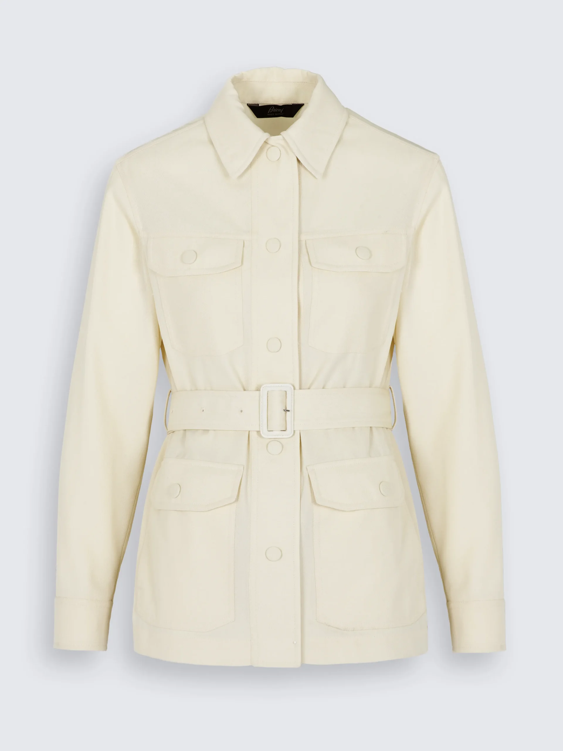 Ivory white silk gabardine sahariana jacket