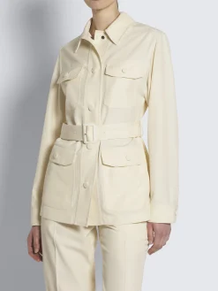 Ivory white silk gabardine sahariana jacket