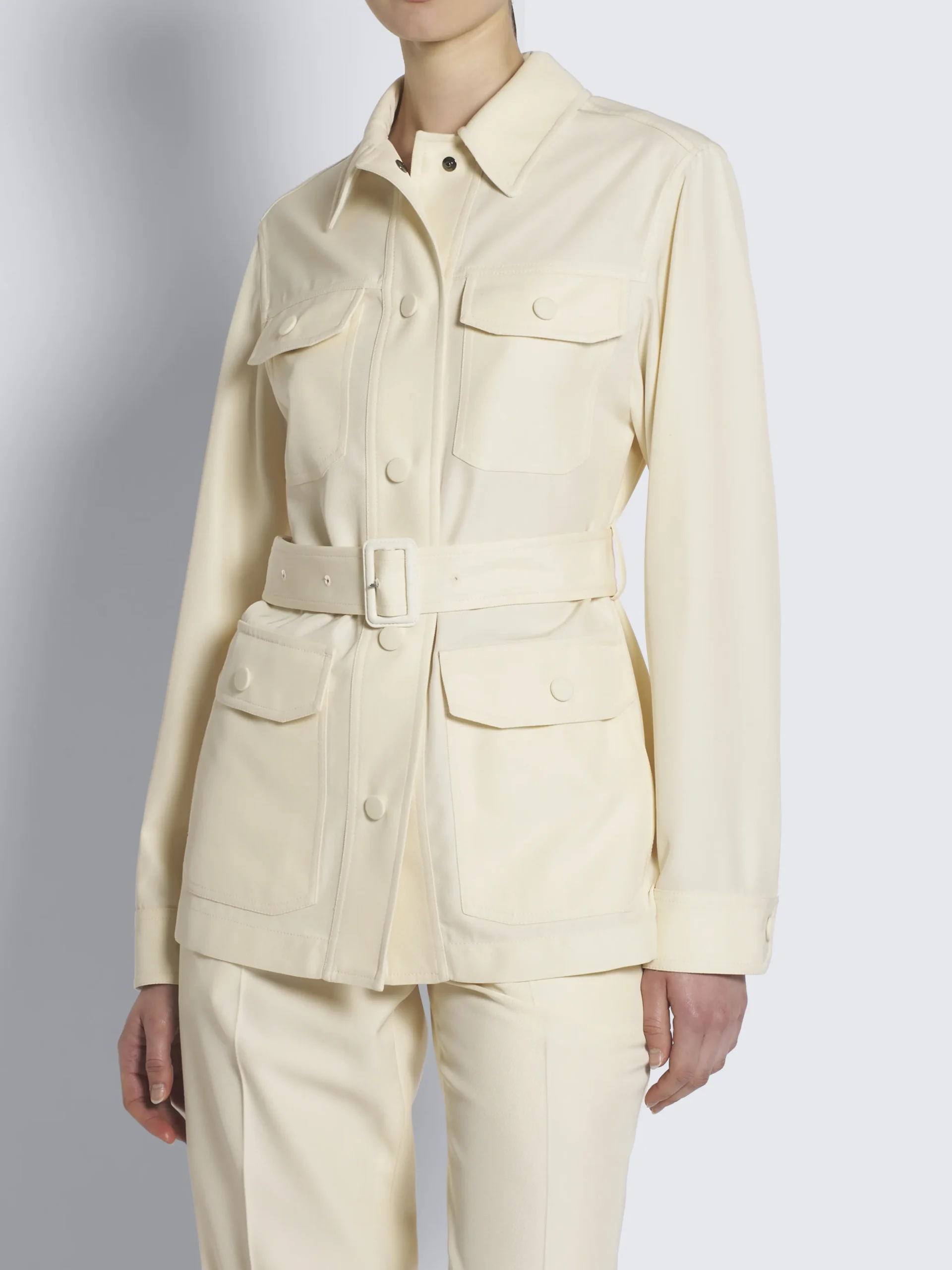 Ivory white silk gabardine sahariana jacket