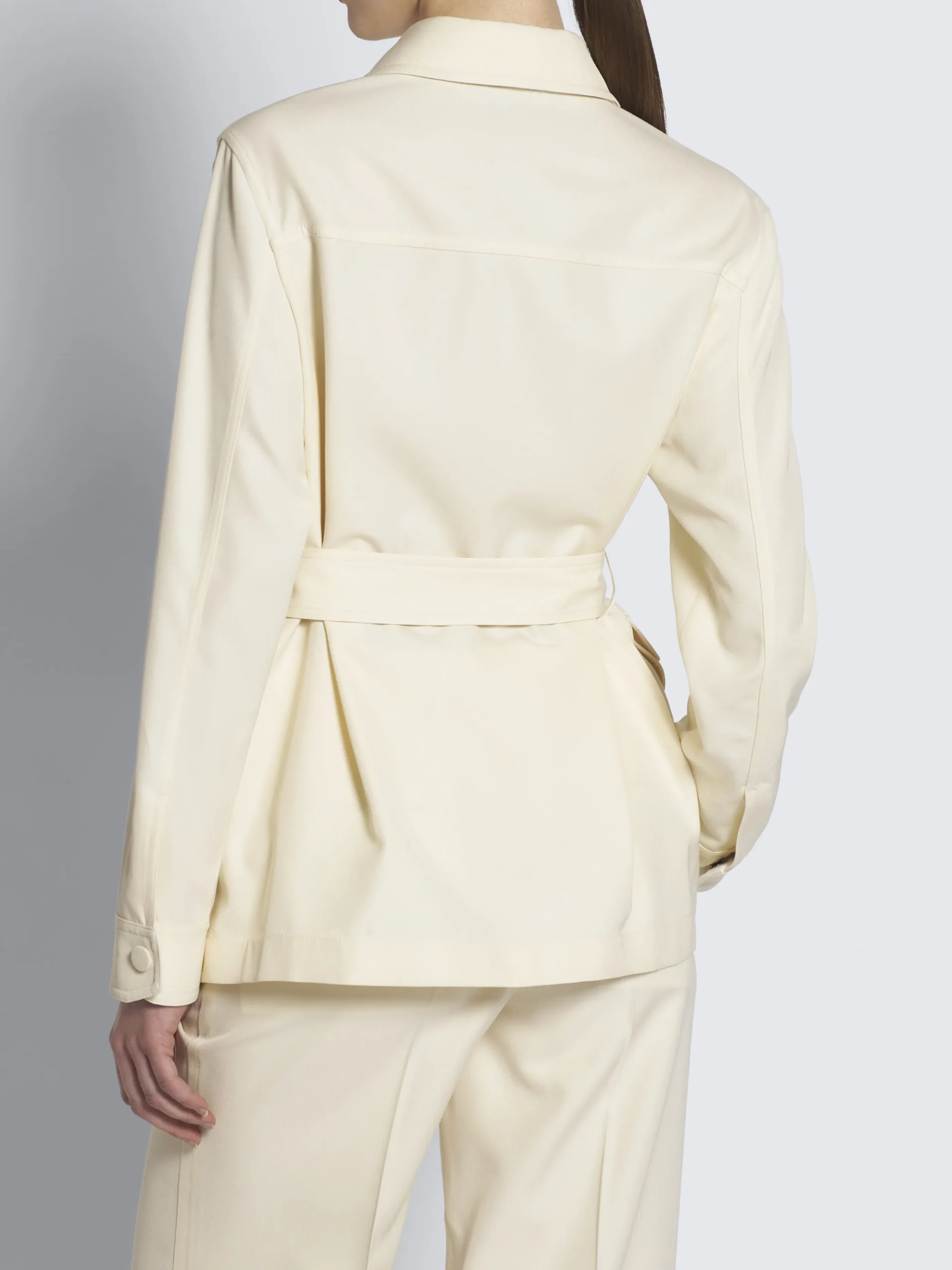 Ivory white silk gabardine sahariana jacket