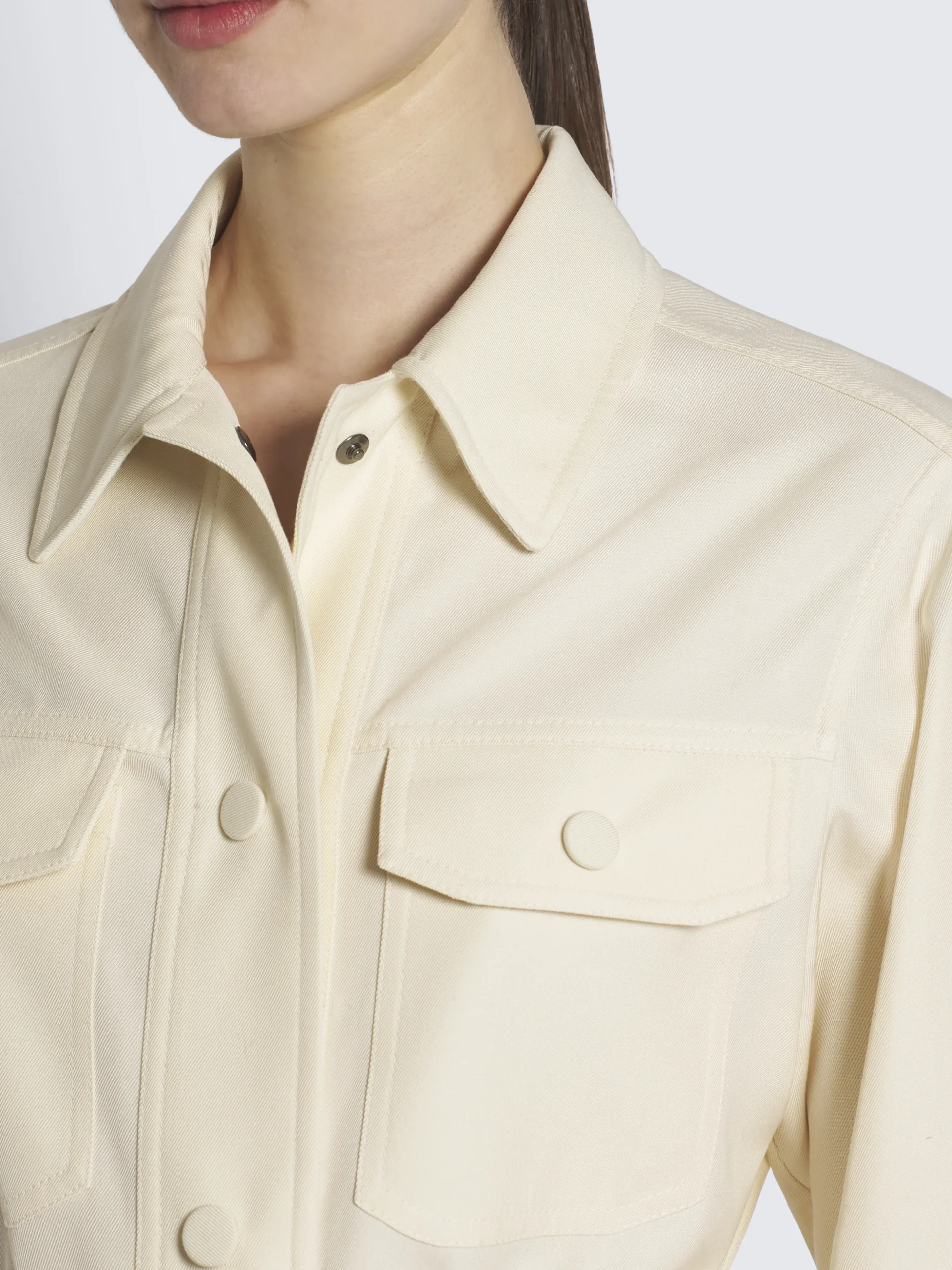 Ivory white silk gabardine sahariana jacket