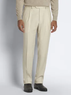 Ivory white Super 160's wool gabardine Tigullio trousers