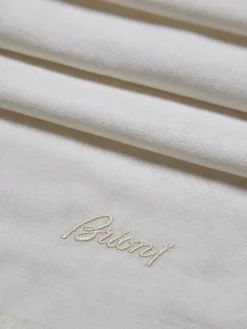 Ivory white wool, cashmere and silk scarf