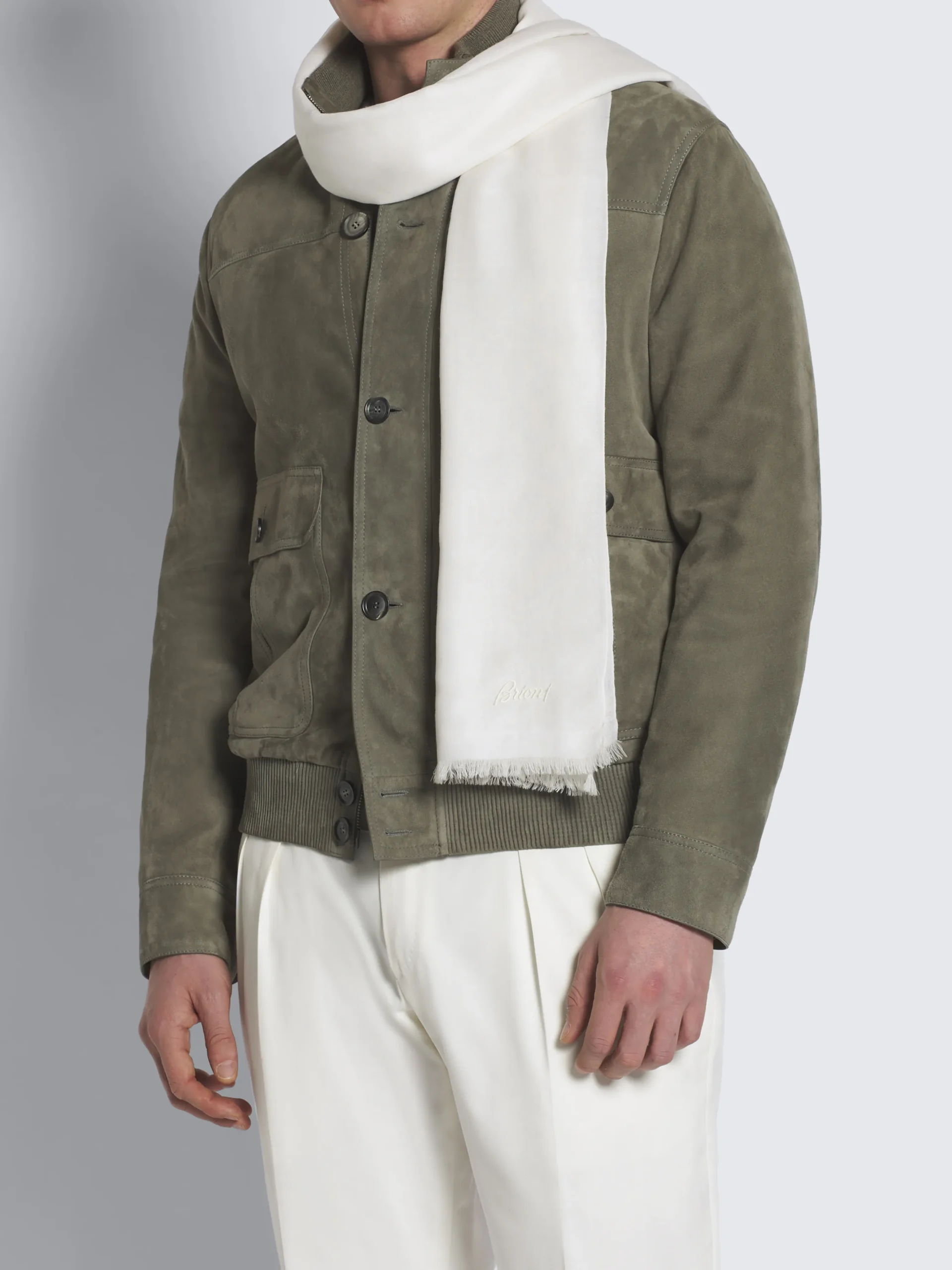 Ivory white wool, cashmere and silk scarf