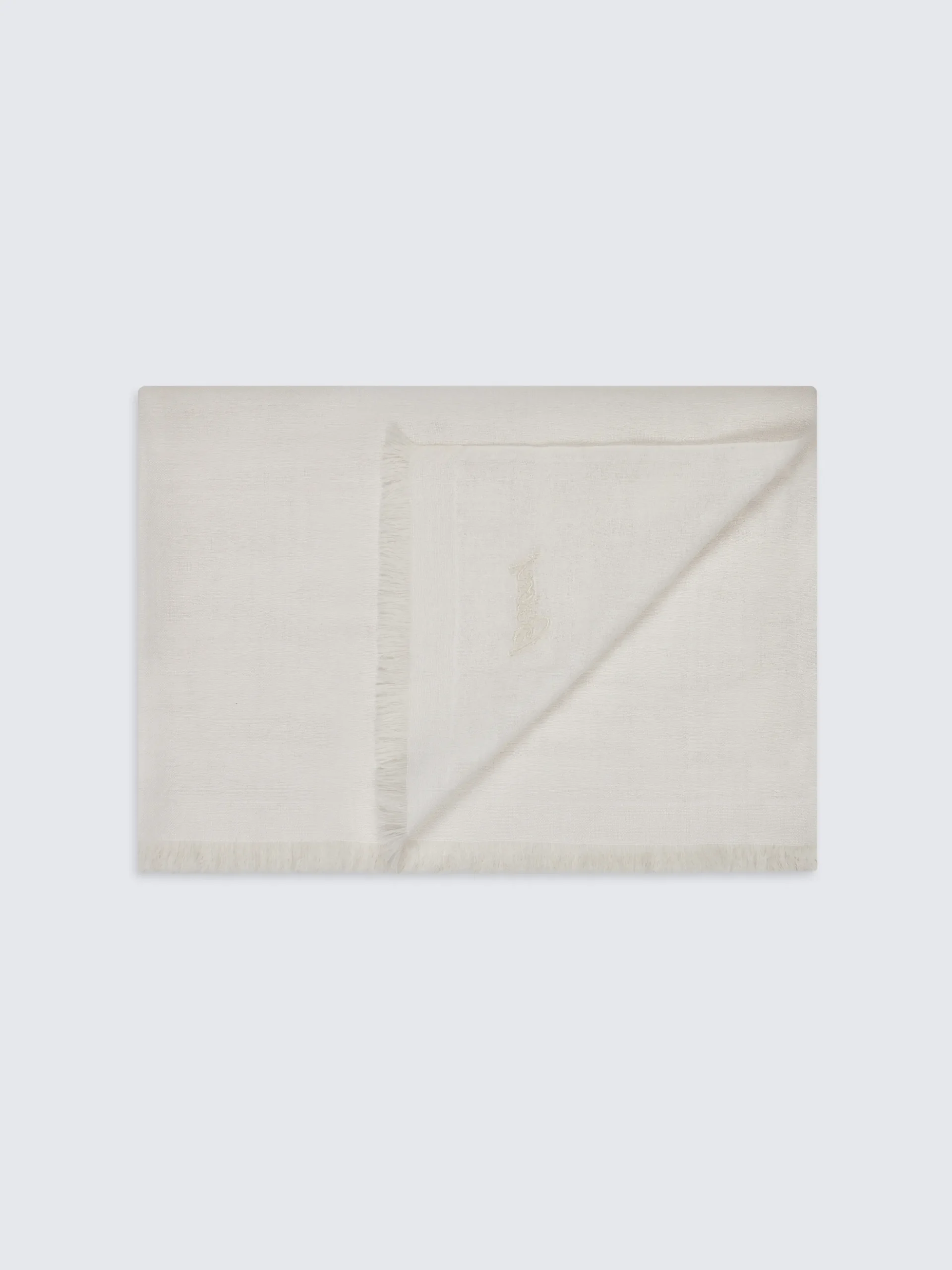 Ivory white wool, cashmere and silk scarf