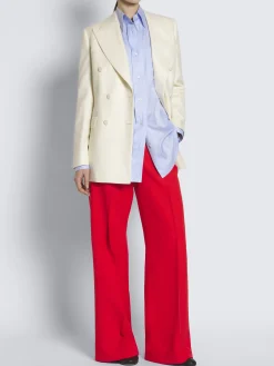 Ivory white wool, silk and linen herringbone double-breasted Flavia jacket
