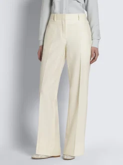 Ivory white wool, silk and linen herringbone Palinuro trousers