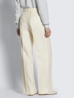 Ivory white wool, silk and linen herringbone Palinuro trousers