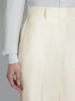 Ivory white wool, silk and linen herringbone Palinuro trousers