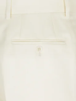 Ivory white wool, silk and linen herringbone Palinuro trousers