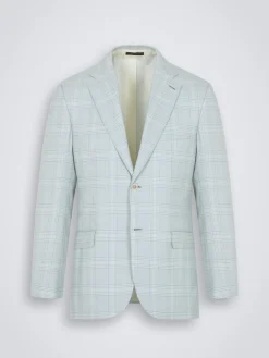 Light blue and ivory white checked Super 160's wool Ravello jacket