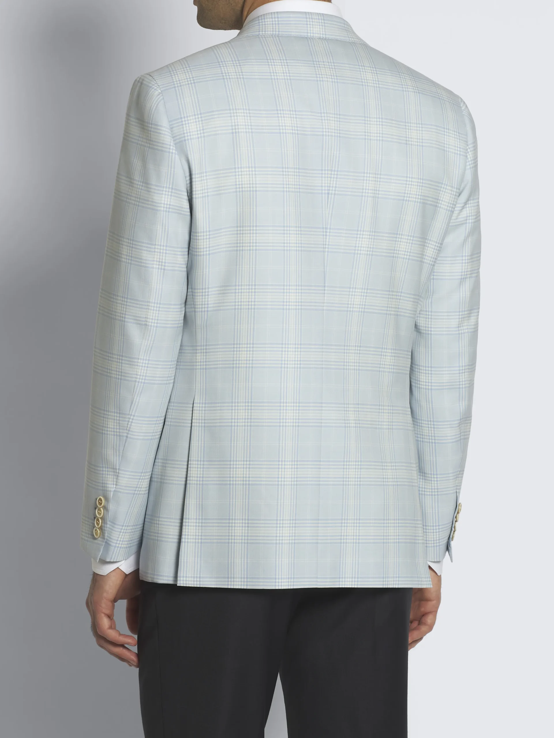 Light blue and ivory white checked Super 160's wool Ravello jacket