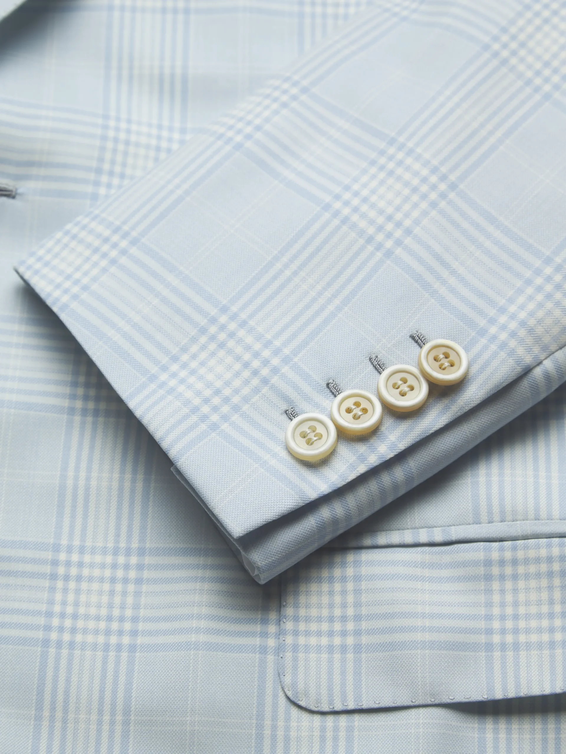 Light blue and ivory white checked Super 160's wool Ravello jacket