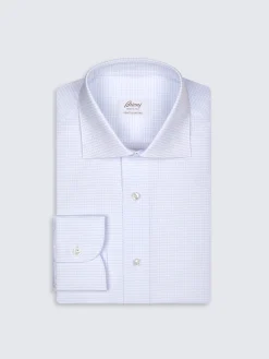 Light blue and white micro-checked Ventiquattro cotton formal shirt