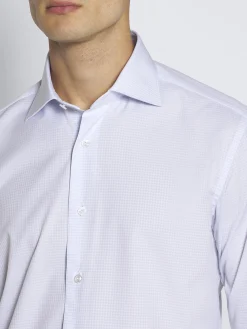 Light blue and white micro-checked Ventiquattro cotton formal shirt