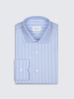 Light blue and white striped cotton piqué formal shirt