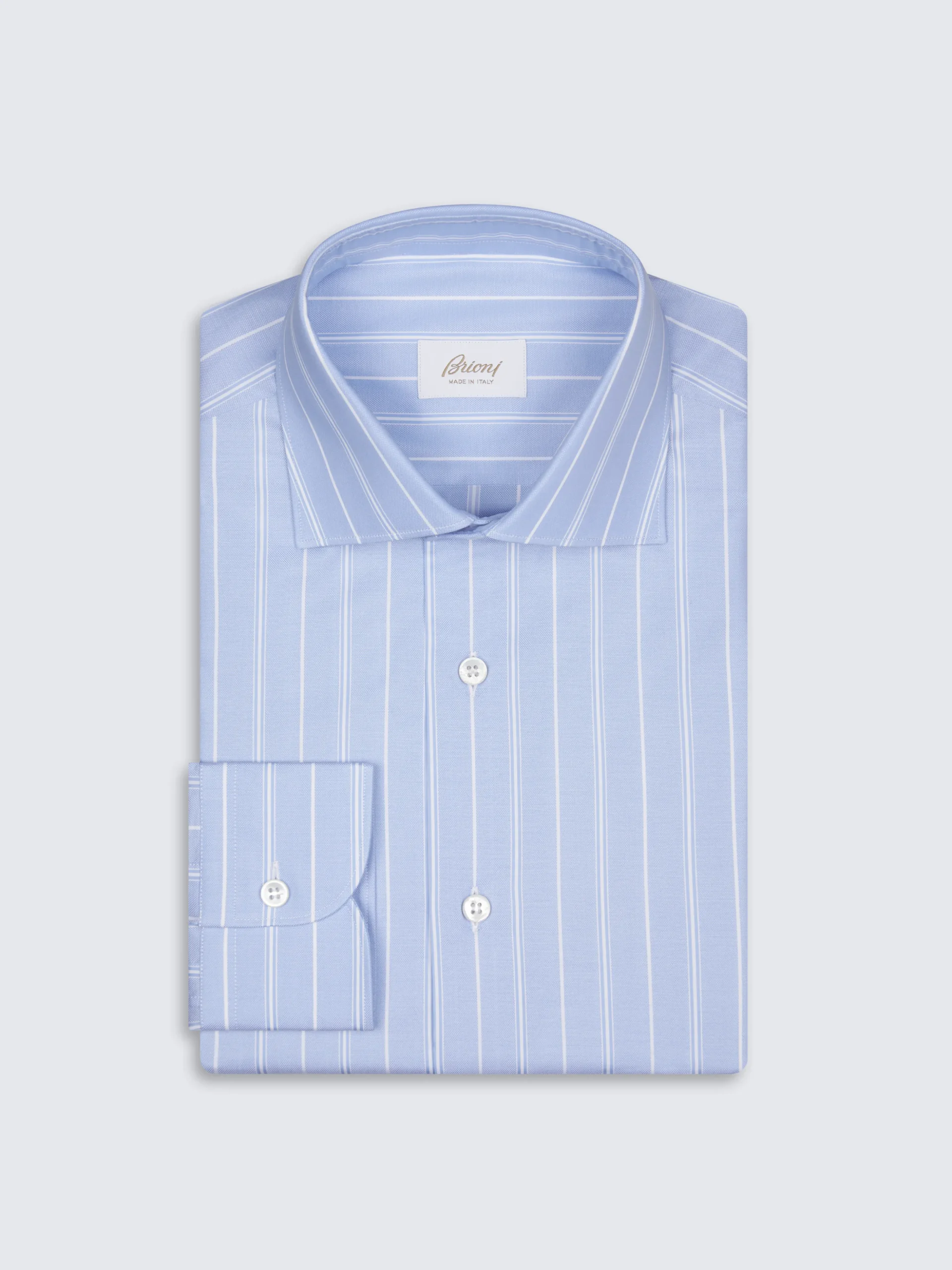 Light blue and white striped cotton piqué formal shirt