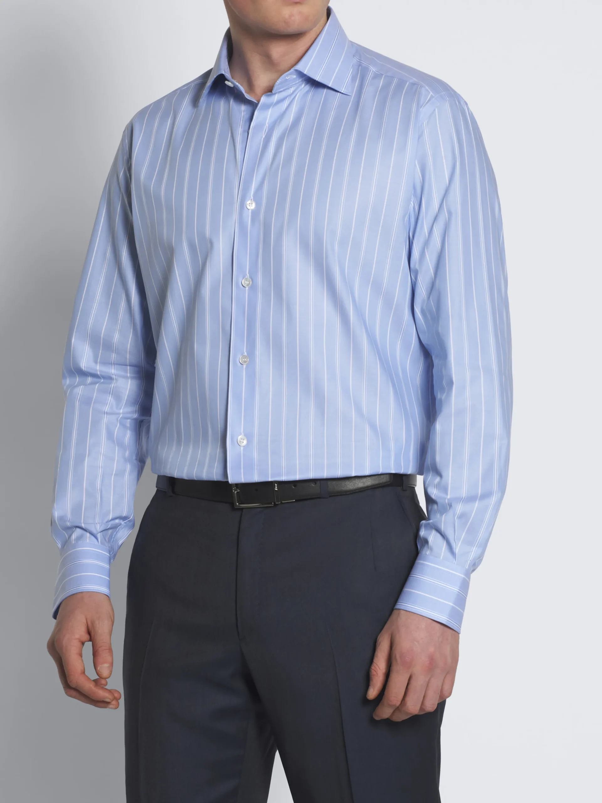 Light blue and white striped cotton piqué formal shirt